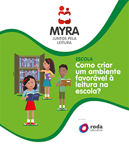 Capa do caderno Myra para a escola com a ilustração de crianças diversas.